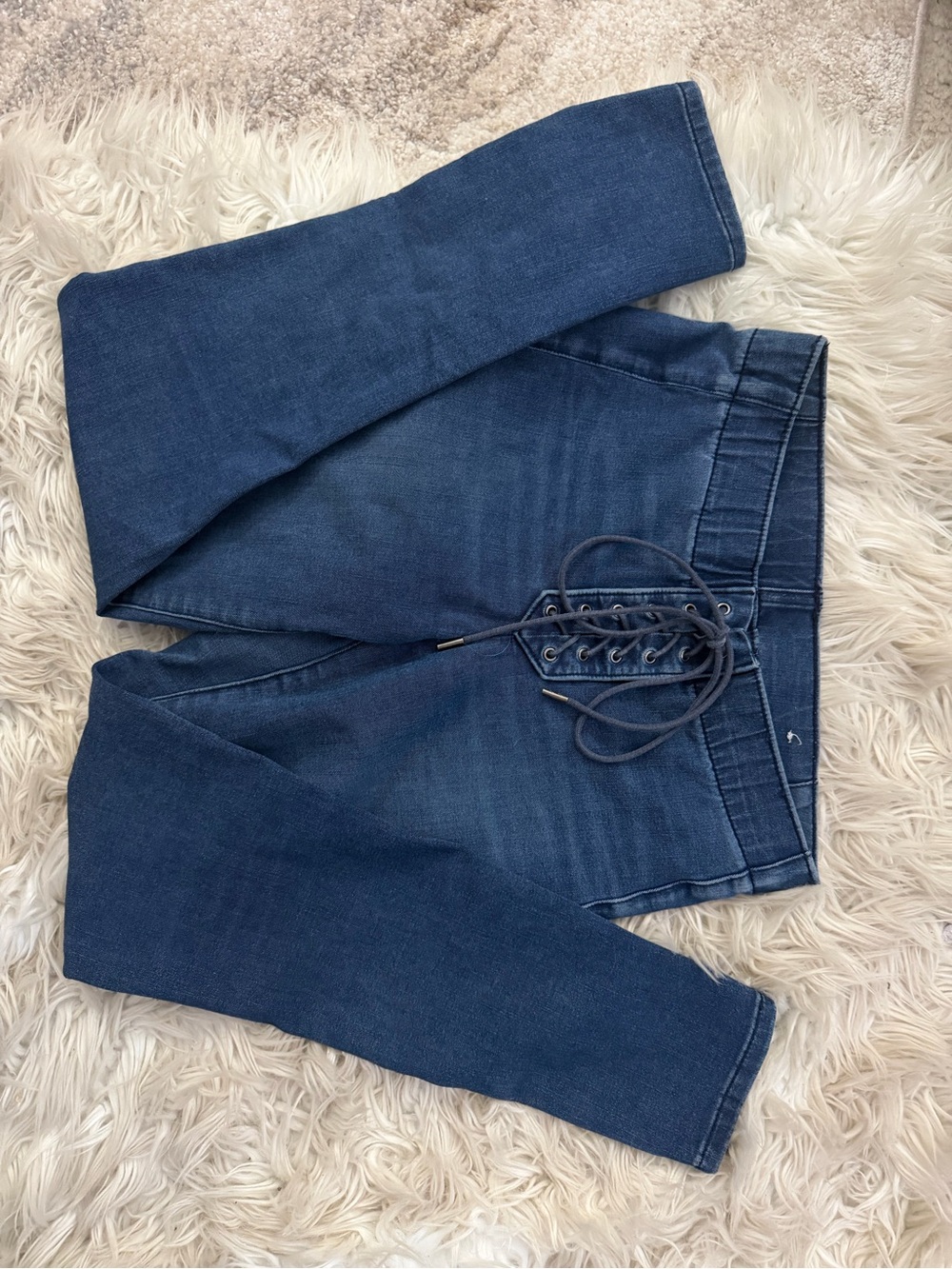Y2K American Eagle Outfitters Dark Blue Lace-Up High-Rise Jeggings